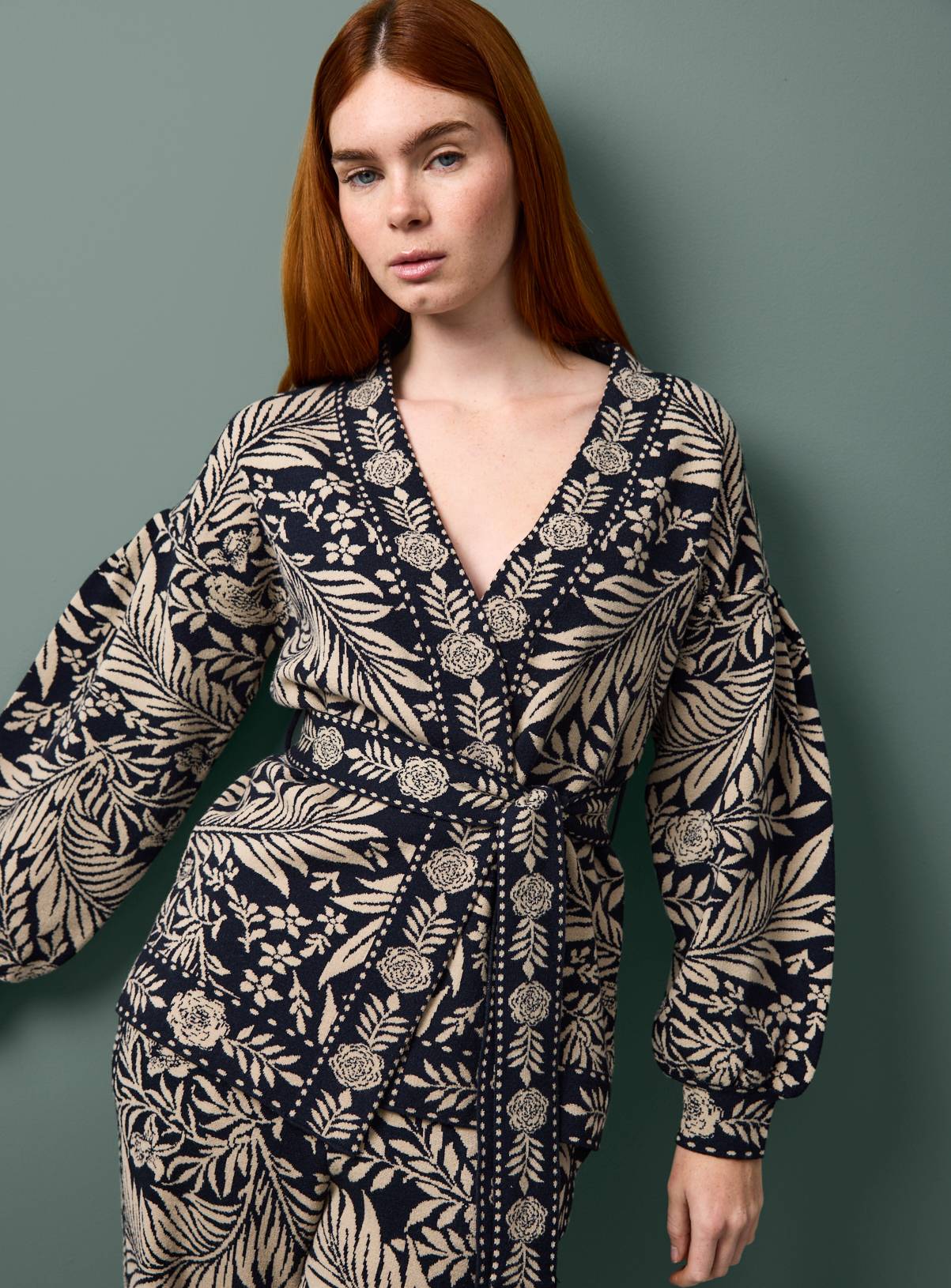 Tu x Morris & Co. Intarsia Print Co-ord Belted Cardigan XL - Image 1